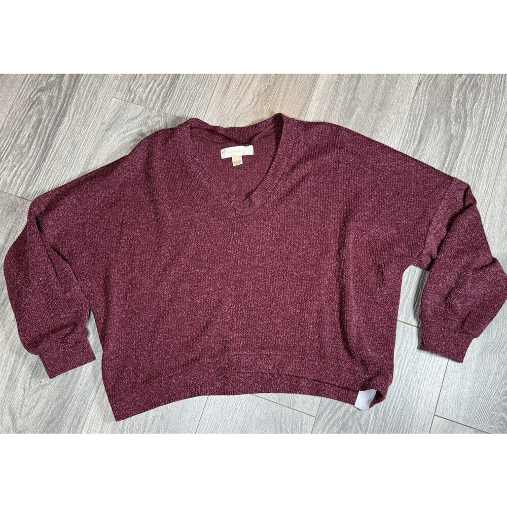 Band of Gypsies Knit Sweater Women Small Burgundy Maroon V-Neck 3/4 Sleeve EUC